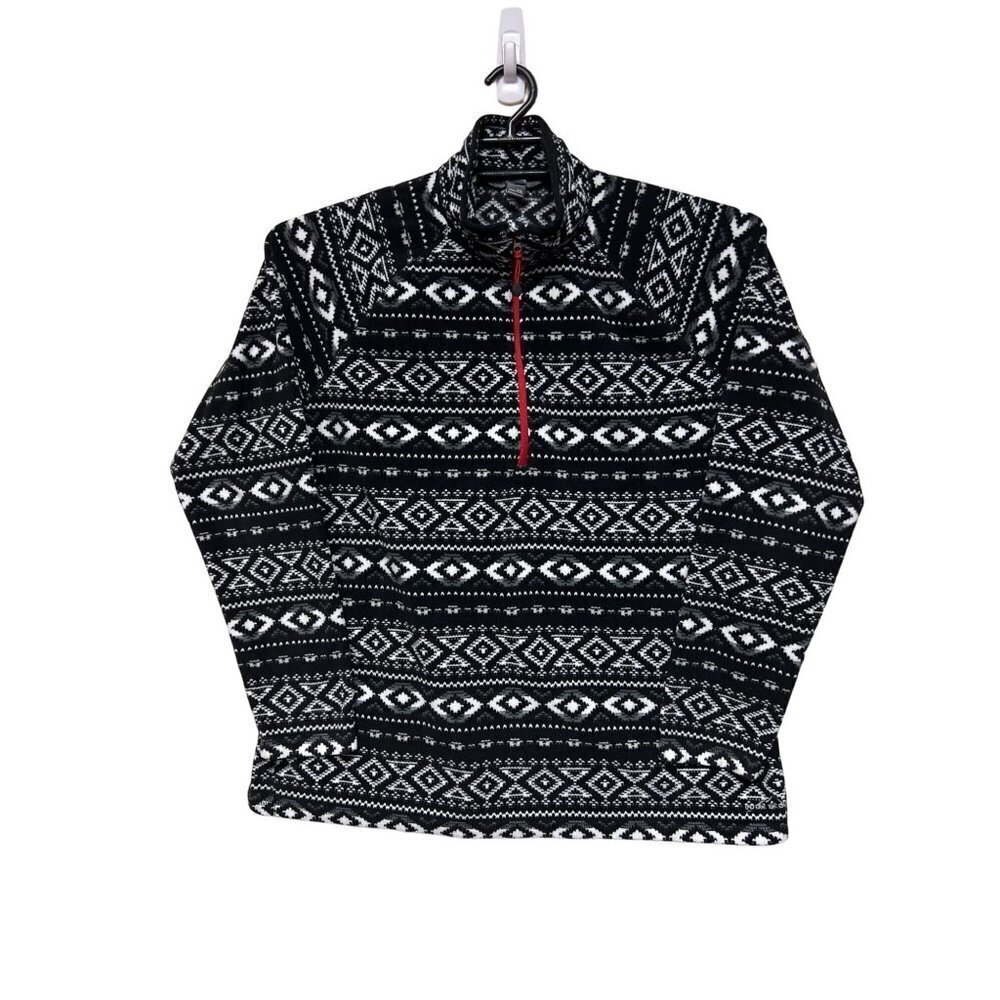 Eddie Bauer Black White Aztec 1/4 Zip Fleece Shirt Women's Size XXL